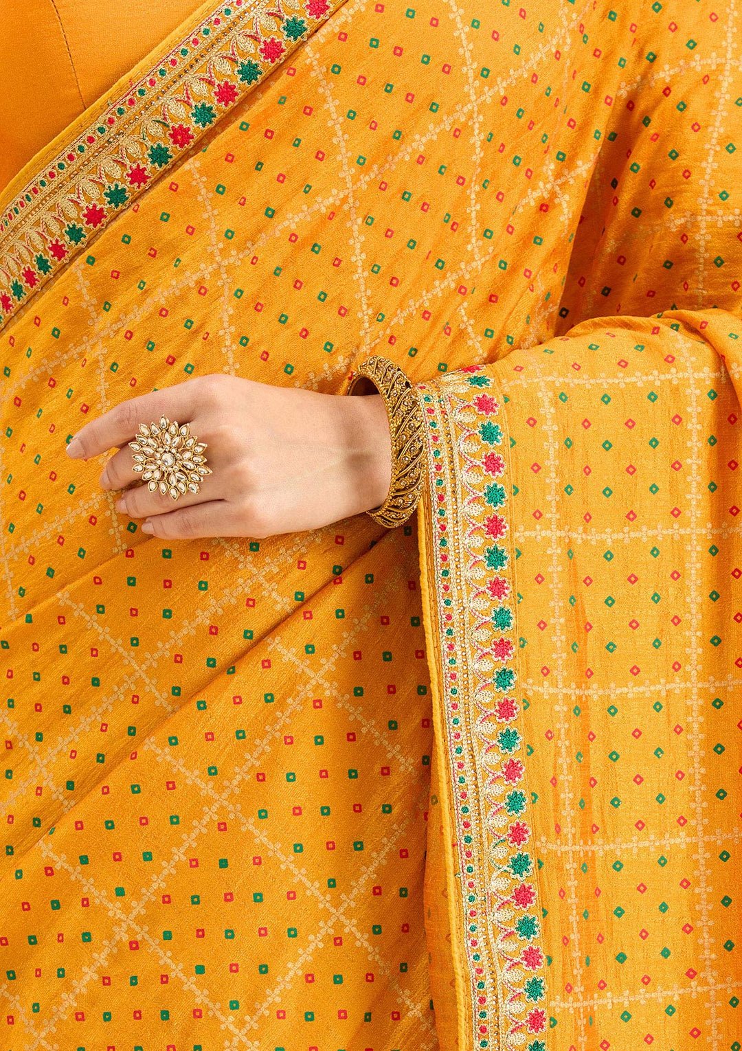 Mustard Zariwork (Gold) Soft Raw Silk Saree - Image 2